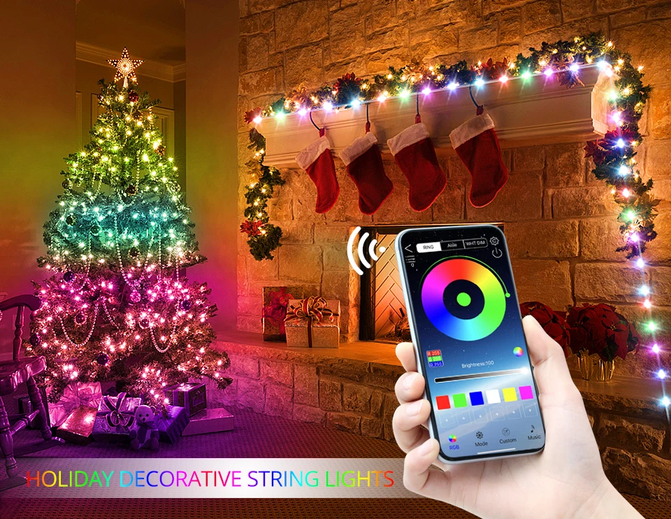 Guirlande lumineuse LED USB 2023, décoration d'arbre de noël, avec application Bluetooth intelligente, télécommande, décoration de maison, cadeau féerique