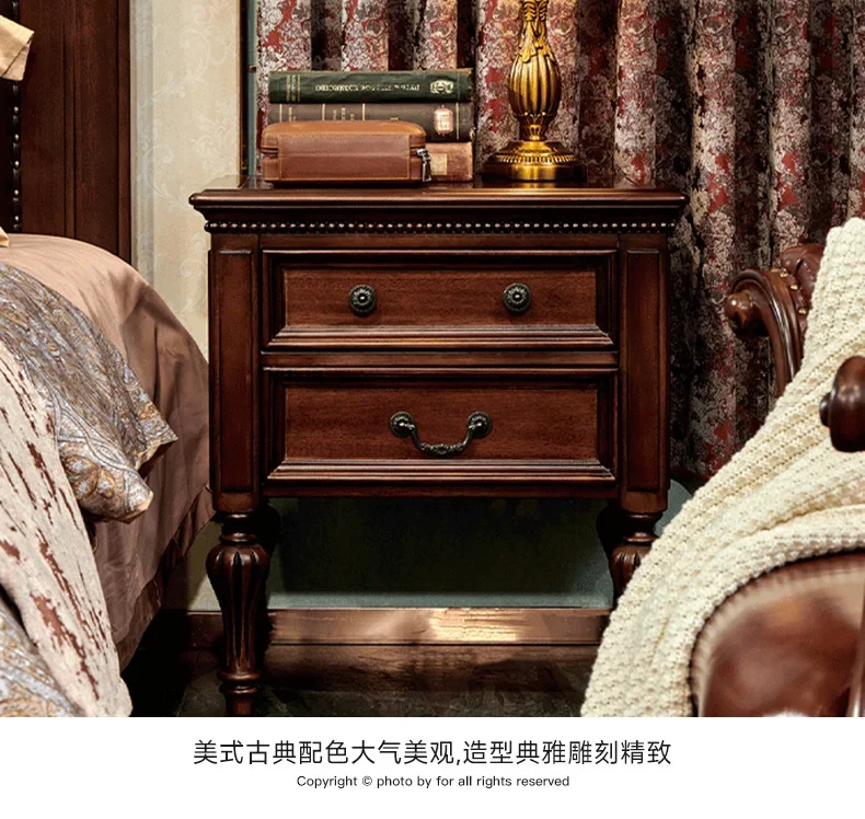 American all-solid wood bedside table Bedroom bedside cabinet Light luxury