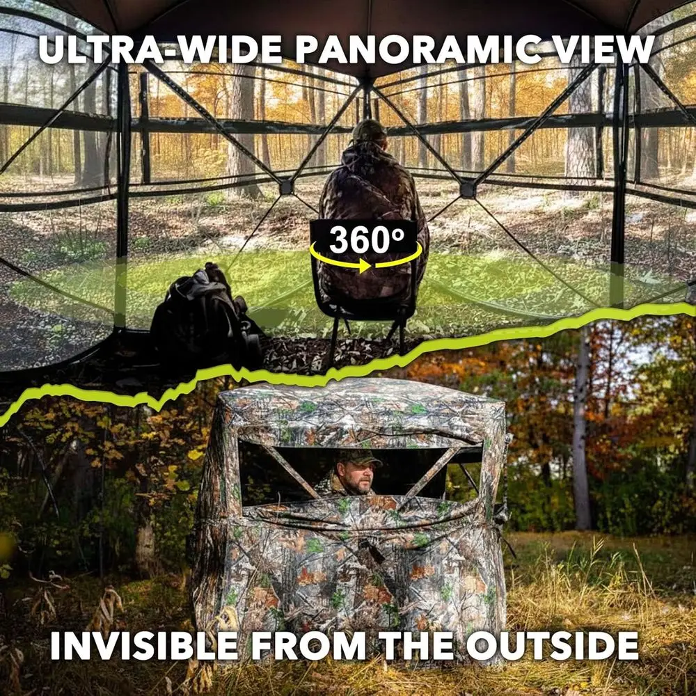 Portátil 360 °   Tienda de caza transparente para 2-3 personas con bolsa de transporte y camuflaje