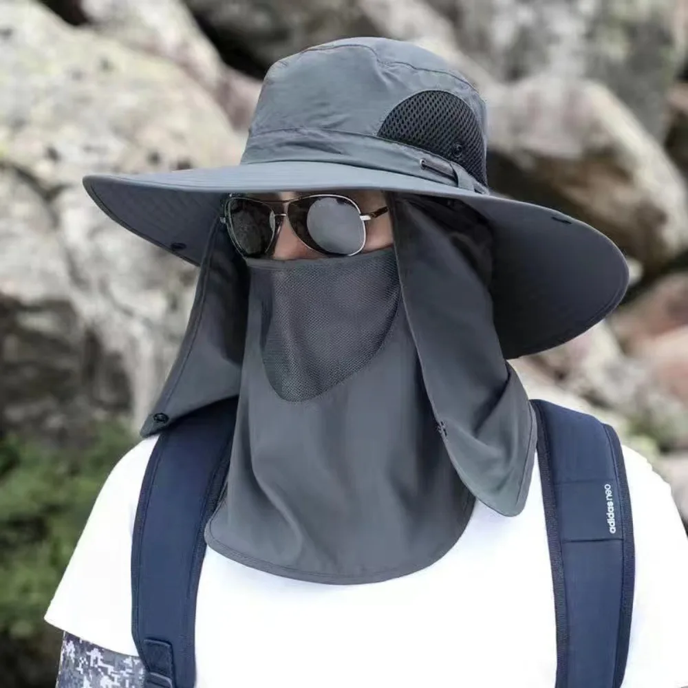 360 Grad Schutz Sonnenhut breite Krempe Anti-UV-Landwirtschaft Arbeits hut mit Gesichts maske Ausflug Sommer Fischer hut