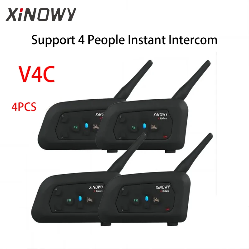 XiNOWy 4PC V4C Bluetooth Intercom Full Duplex Football Coach Judger Earhook Earphone Referee Walkie Talkie Intercom Headset