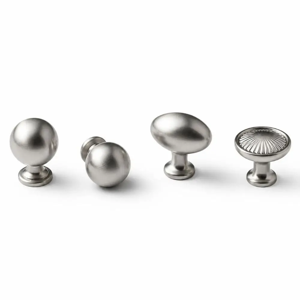 Zinc Alloy Cabinet Door Handles Silver Tone Modern Minimalist Style Drawer Pulls Single and Dual Hole Matte Brushed Finish