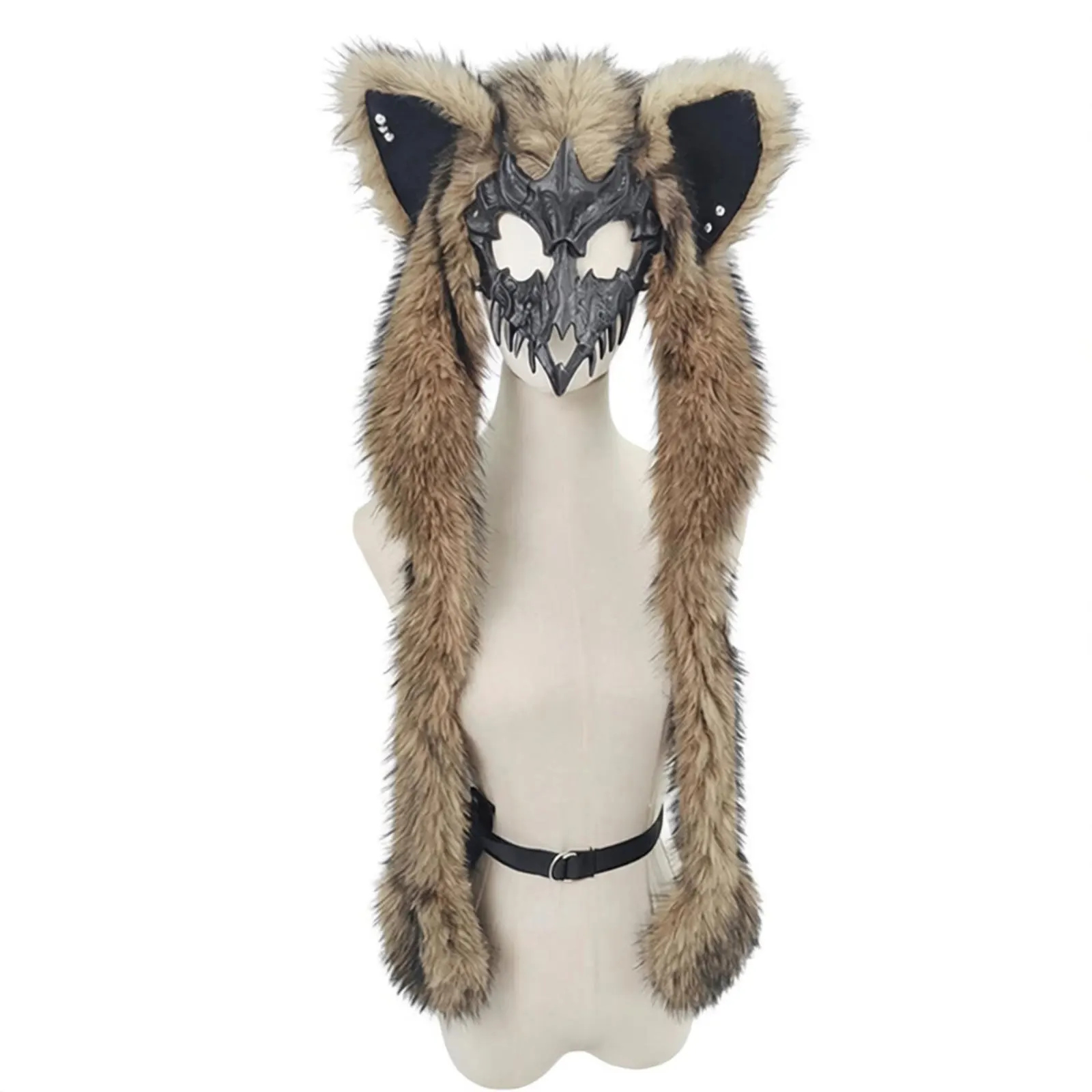 

Шапка-маска с ушками лисы и шарфом, декор с перекрестными крыльями, плюшевая теплая зимняя шапка, маска животного для Хэллоуина и карнавала, маска лисы, косплей, маска волка