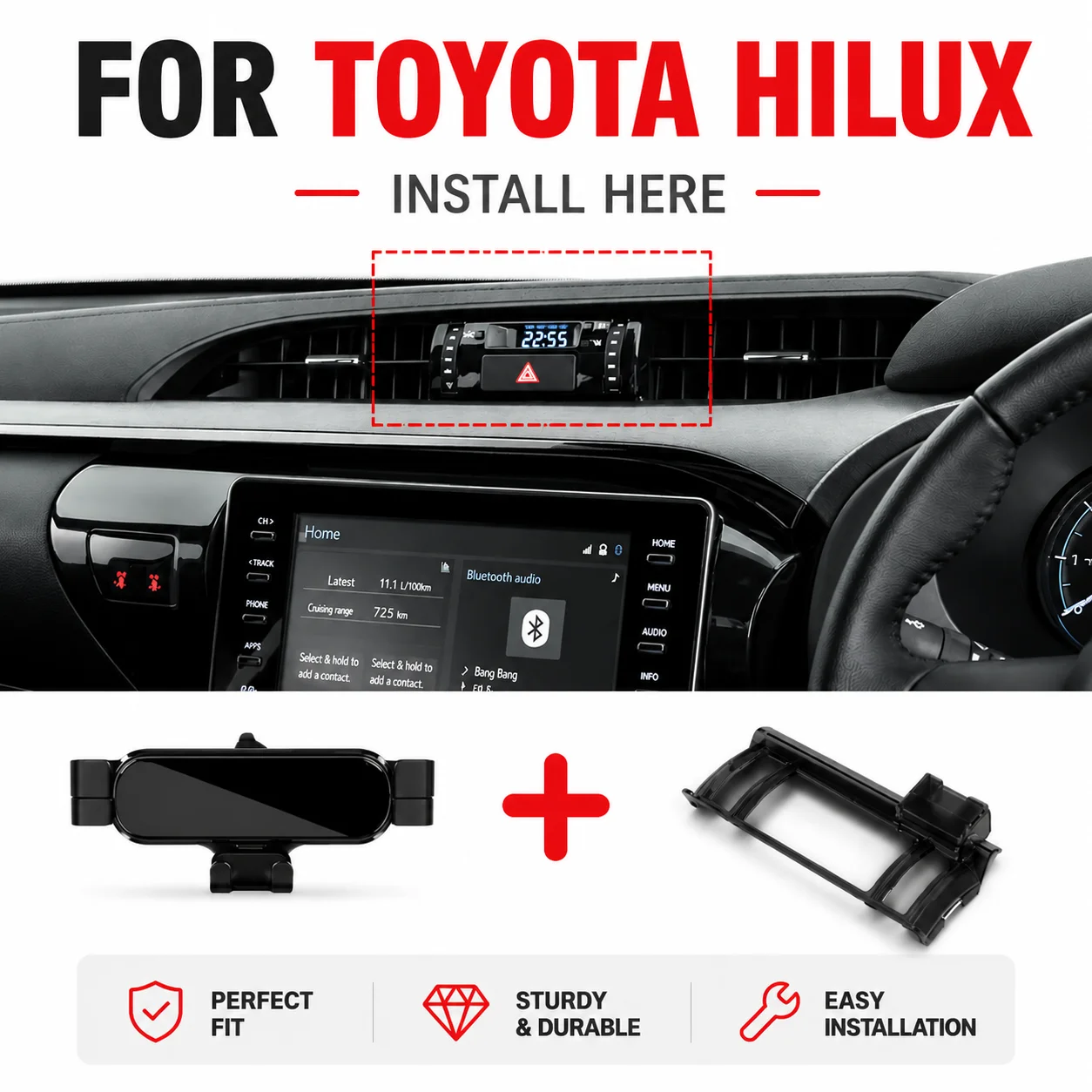 Universal Car Phone Holder Mount for Toyota Fortuner 2016-2024 | Compact No Space Occupation Base | Stable & Secure Grip