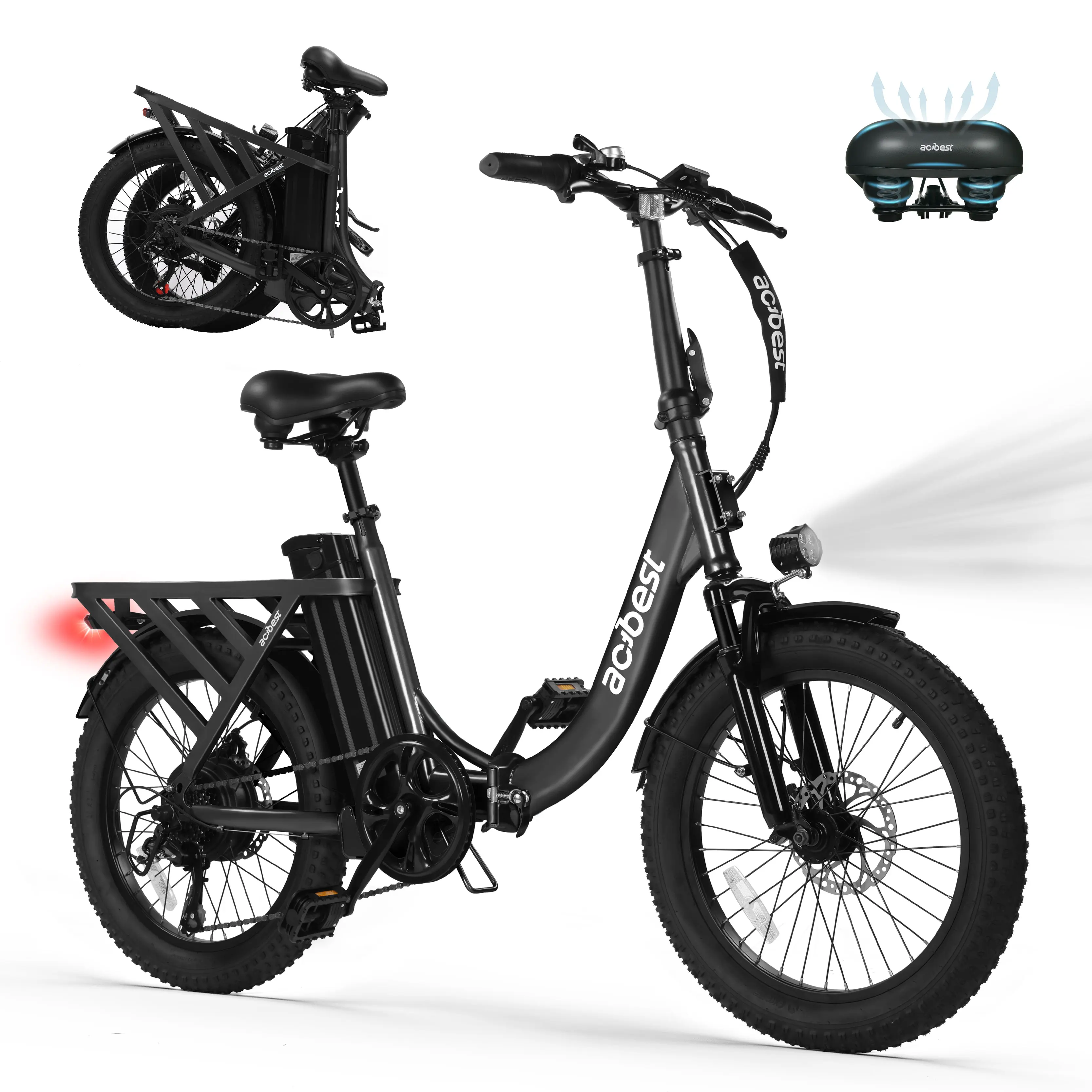 Actbest Mars Folding Electric Bike for Adults, 1200W Peak Motor 48V 13.5Ah Battery, 20"×3" Fat Tire Commuter Ebike, 28MPH 65Mi,  7 Speed Foldable Electric Bicycle