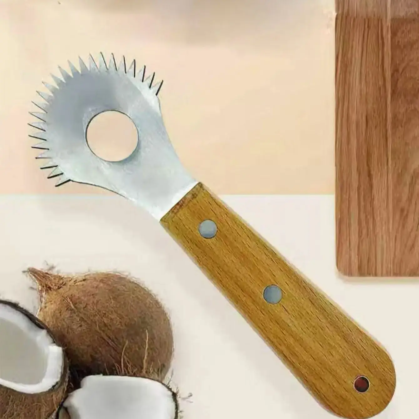 Solid Wood Handle Coconut Scraper Tool, Coconut Meat Extractor, Coconut Grater, Meat Scraper, Coconut Meat Remover 1Pc