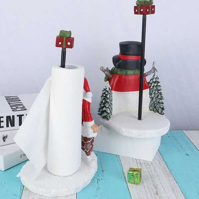 Europe Christmas Decor Miniatures Action Figure Table Decoration Home Figurines Resin Santa Claus Snowma Paper Towel Holder New