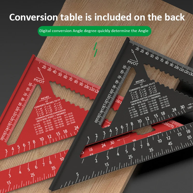 7/12 인치 삼각형 눈금자 고정밀 90도 목공 각도 눈금자 미터법 및 제국 알루미늄 합금 목공 도구