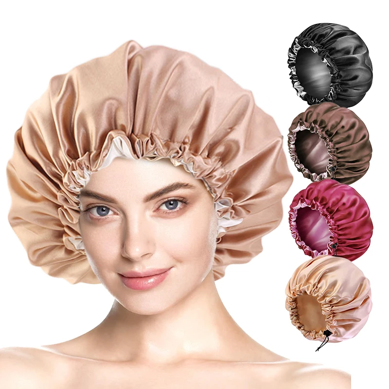 

New Silky Satin Bonnet Double-Layer Sleep Cap Reversible Adjustable Night Sleeping Turban Hat Hair Wrap Head Cover Nightcap