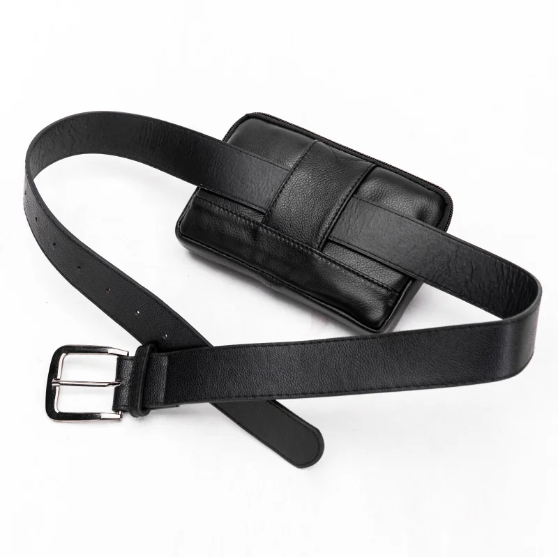 Riñonera de piel de vaca auténtica para hombre, bolso de cuero genuino para teléfono móvil, bolsillo Vintage para cintura