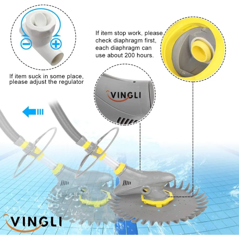 (2024 Upgrade) VINGLI Pool Vacuum Cleaner Automatic Sweeper Swimming Pool Creepy Vacuum (Grey)