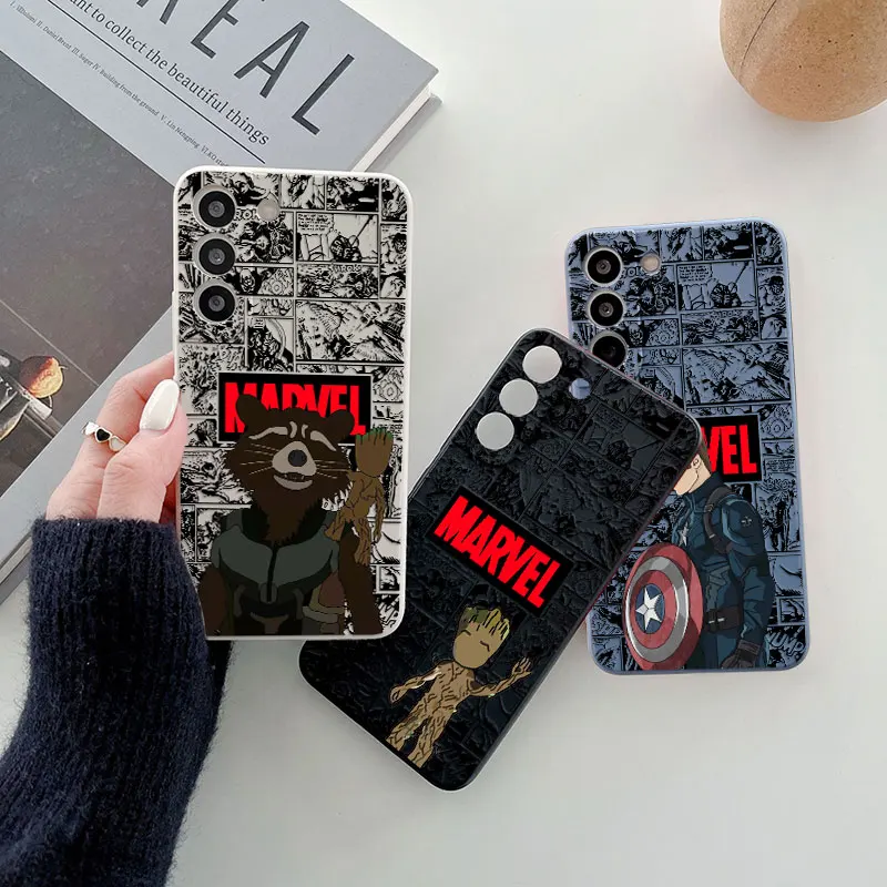 Faceless Marvel Groot Rocket Phone Case For Samsung Galaxy S24 Ultra S23 5G S22 Plus S21 S20 FE S10 Fundas Liquid Silicone Cover