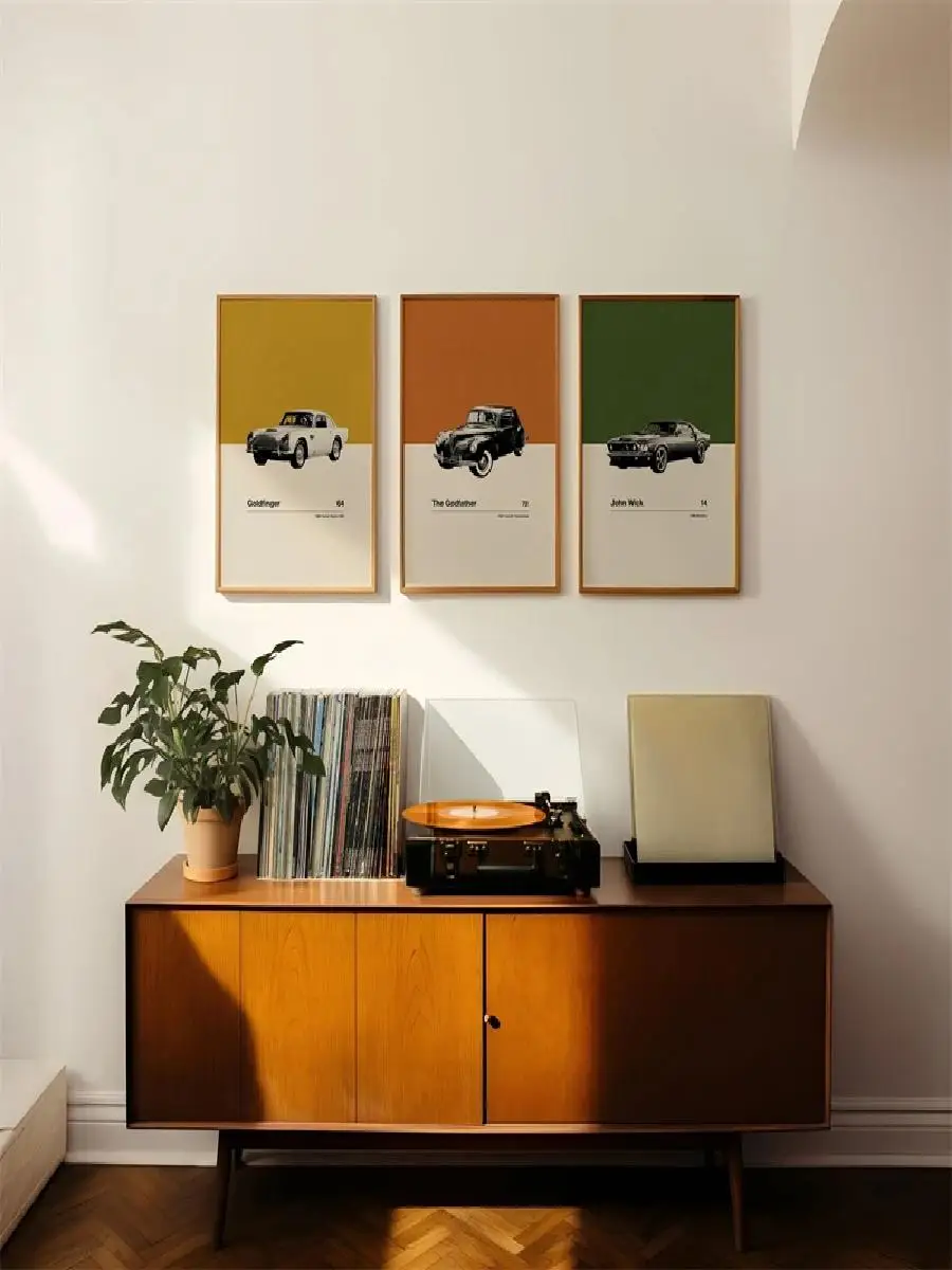 Retro Classic Movie Inspired Car Canvas Painting  Mid Century Modern Wall Art Print for Home Decor