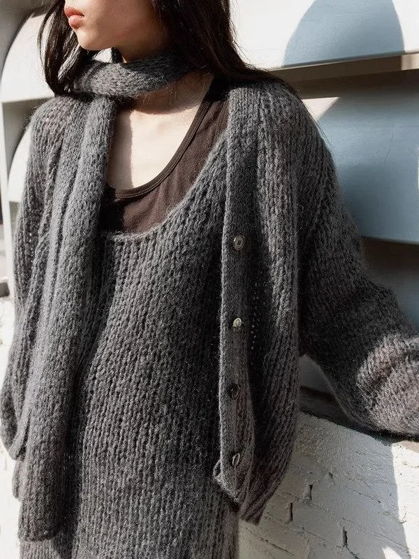 

Korean Sle V-Ne Long Sve Knitted Open Cardigan Single Button Versatile Love And Nancy Thirteen Rows Spring Summer 2026