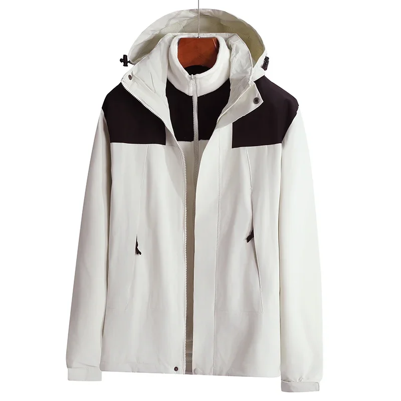 Autumn New Jacket 3-in-1 Windproof Trendy Casual Outdoor Couple's Hooded Windbreaker Coat Warm and Thick Men Jacket