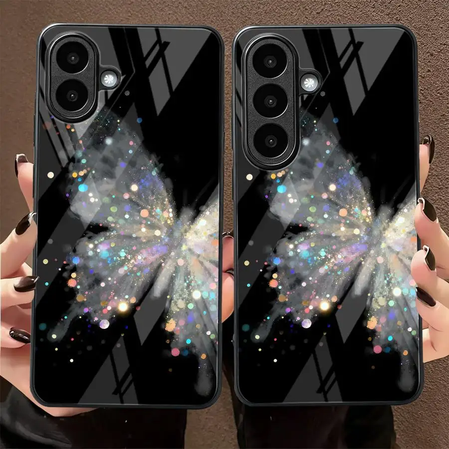 Cartoon Butterfly Phone Cover Glass Case for Samsung Galaxy A34 A13 A55 A07 A36 A06 A26 A15 A37 A27 A56 A57 A54 A32 A14 A24 A73