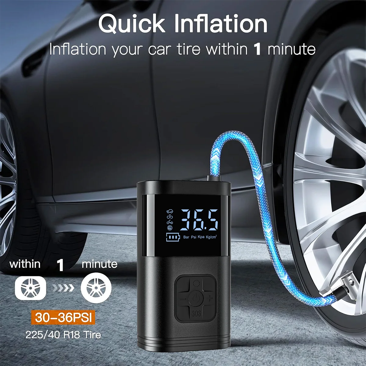 سيارة الانتقال كاتب مع منفاخ الإطارات، بنك الطاقة 1200A Jump Starter مع ضاغط الهواء، جهاز بدء تشغيل السيارة 12 فولت للبنزين 4.0L #2