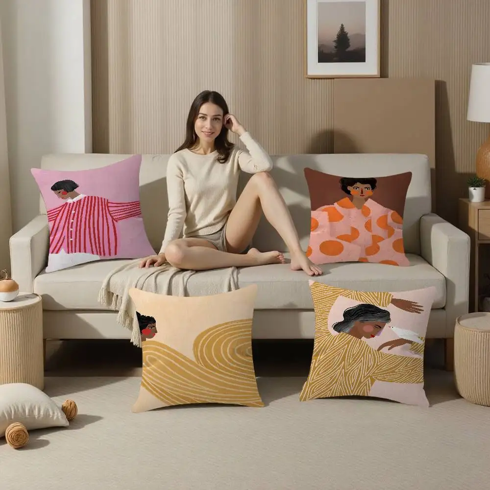Abstract Minimalism Girl Illustration Pillow Gift Home Office Decoration Pillow Bedroom Sofa Car Cushion CoverPillow Case