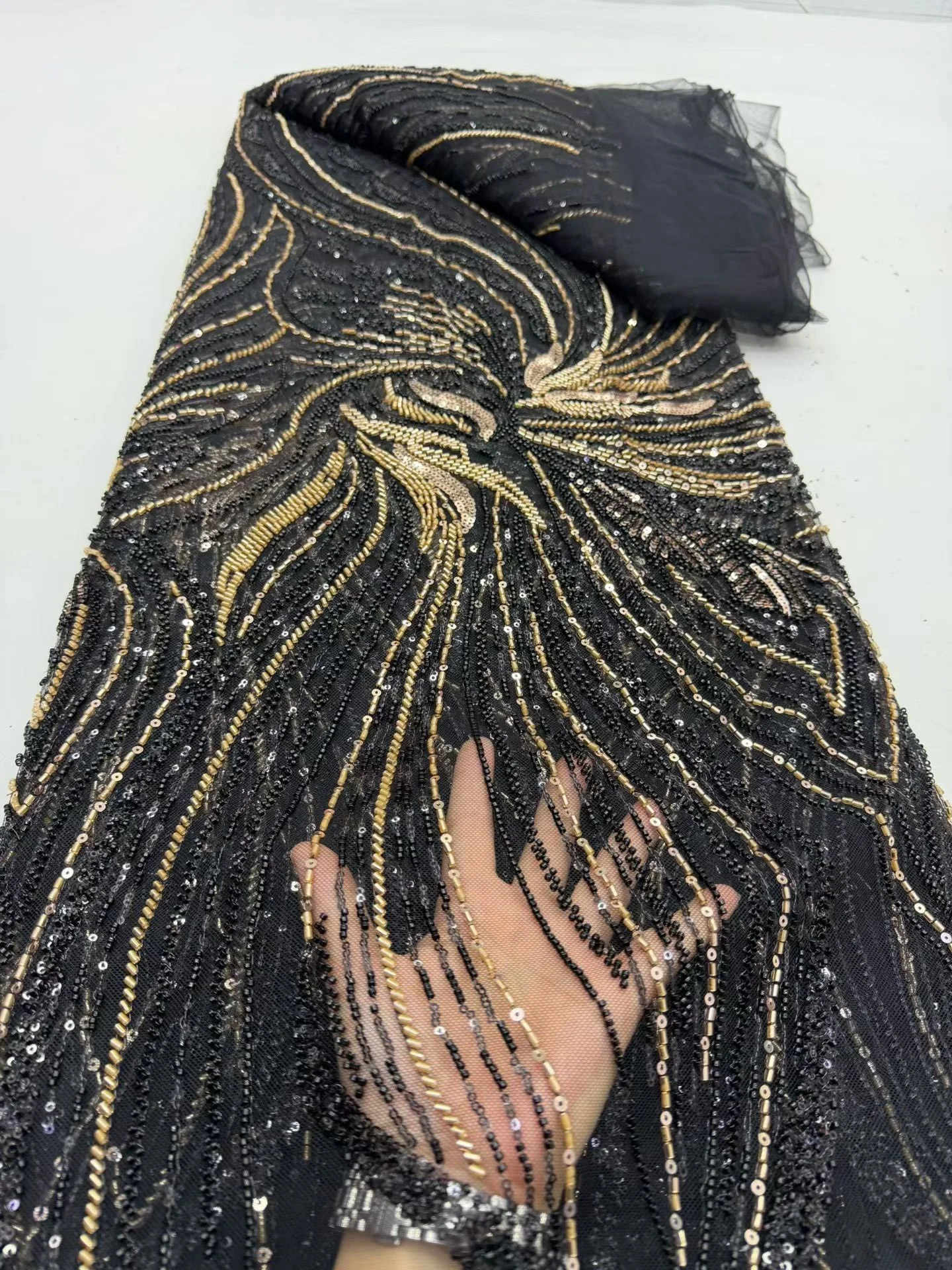 

Африканское сетчатое кружево с пайетками, для шитья, одежды, бисероплетения, тюля, свадебных платьев, вышивки, ткани на метры, рукоделия, 5 ярдов.