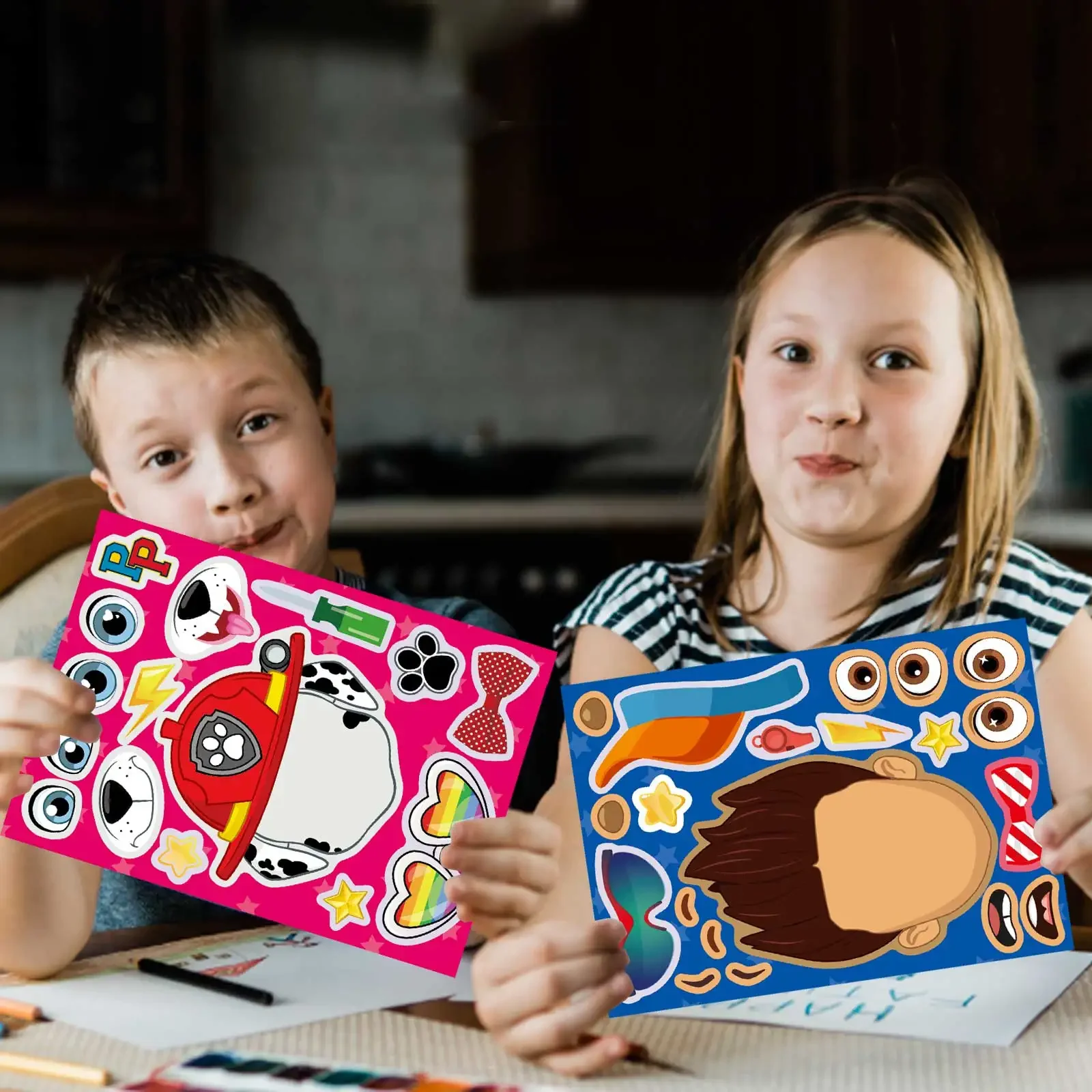 8/16 ورقة جعل وجه باو دورية لغز ملصقات الكرتون لتقوم بها بنفسك رايدر تشيس تجميع بانوراما الاطفال لعبة الأطفال الأولاد لعبة حفلة هدية #6