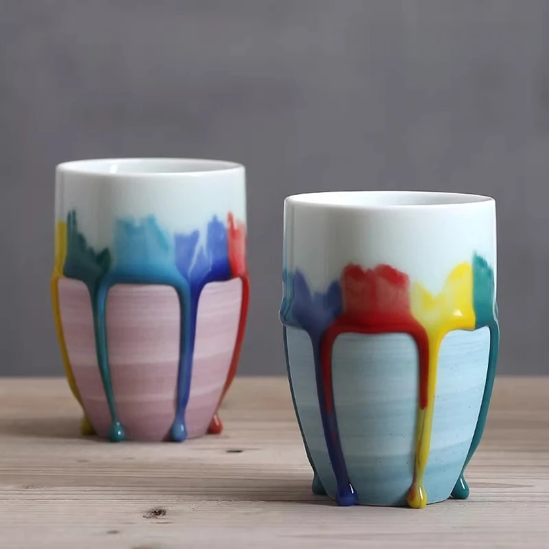 

1PC High Temperature Kiln Change Rainbow Flow Glaze Cup Ceramic Mug Coffee Milk Cup Tableware Decoration Holiday Gifts