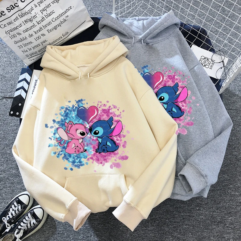 Sweat à capuche à manches longues pour femmes, sweat-shirt à col rond imprimé d\'ange, mignon Kawaii, Harajuku