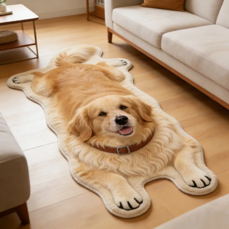 40x120CM Cute Dog Imitation Cashmere Floor Mat Cooling Bedroom Bedside Carpet Living Room Decorative Rug