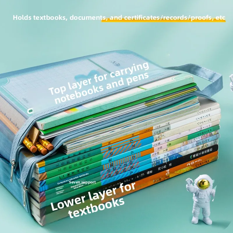 Morandi Double-layer A4 File Bag Test Paper Storage Bag A5A6 Mesh Pen Bag Transparent Office Classification Receipt Bag