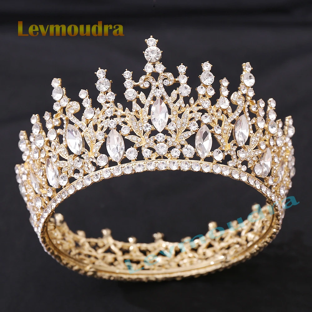 Levmoudra Round Tiara Crown for Women Gold Crystal Princess Tiara Elegant Rhinestone Queen Crowns Headband for Brithday Pageant