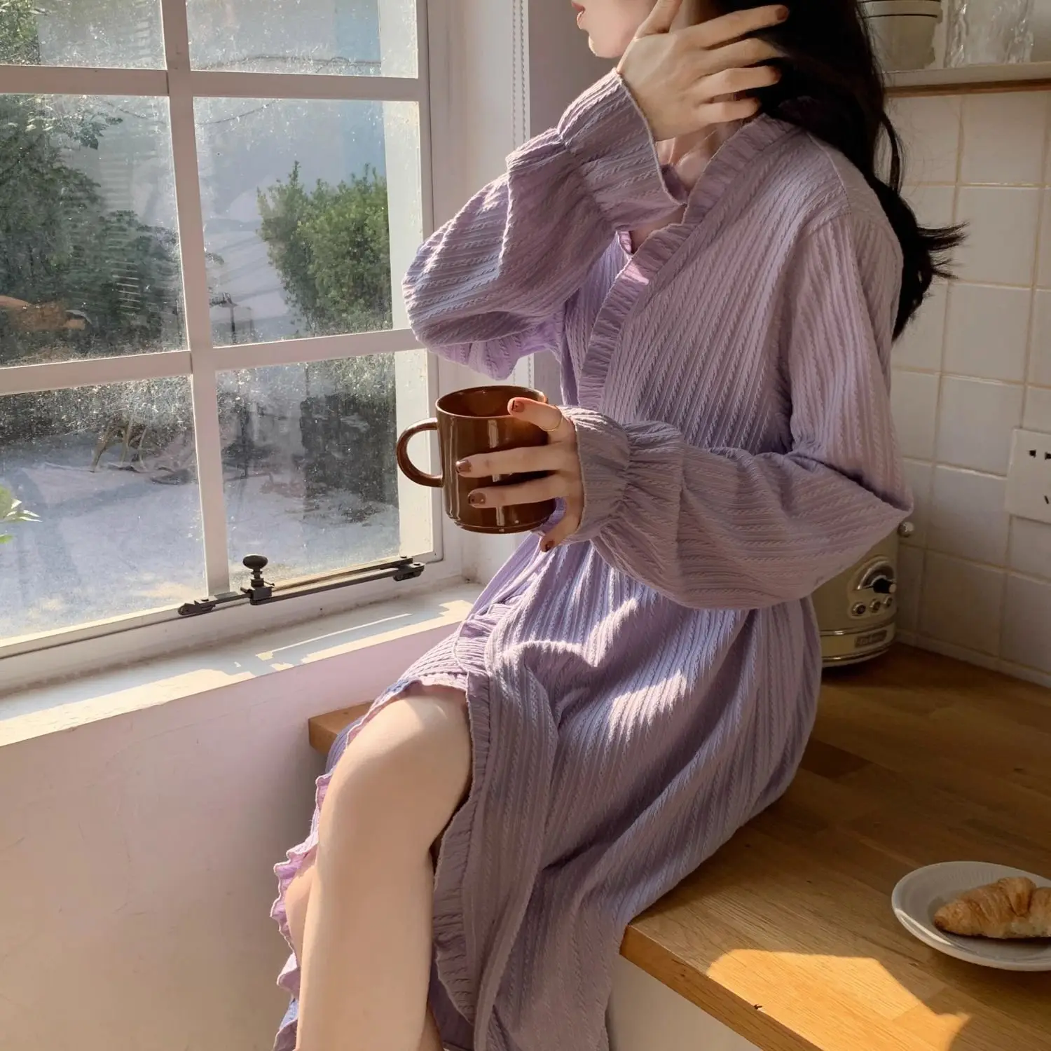 ฤดูใบไม้ผลิฤดูร้อนบาง Morning Robe เสื้อผ้าชุดนอนกลางความยาว Nightgown สําหรับผู้หญิงชุดนอน Sleeping ใหม่ในชุดสตรี