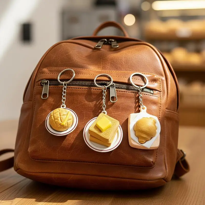 Realistic Butter Toast Fidget Clicker: Toy Keychain Desktop Stress Relief Push Button Office Desk Decor Cute Food Figurine