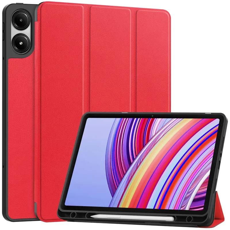 Flip case for Xiaomi POCO Redmi Pad Pro PU leather protective cover with pen slot POCOPad drop resistant casing stand holder