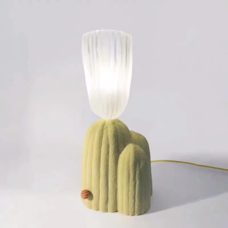 Home Decor Cactus Table Lamp Art Portable Cute 3D Night Light Bedside Resin Glass Table Lamp