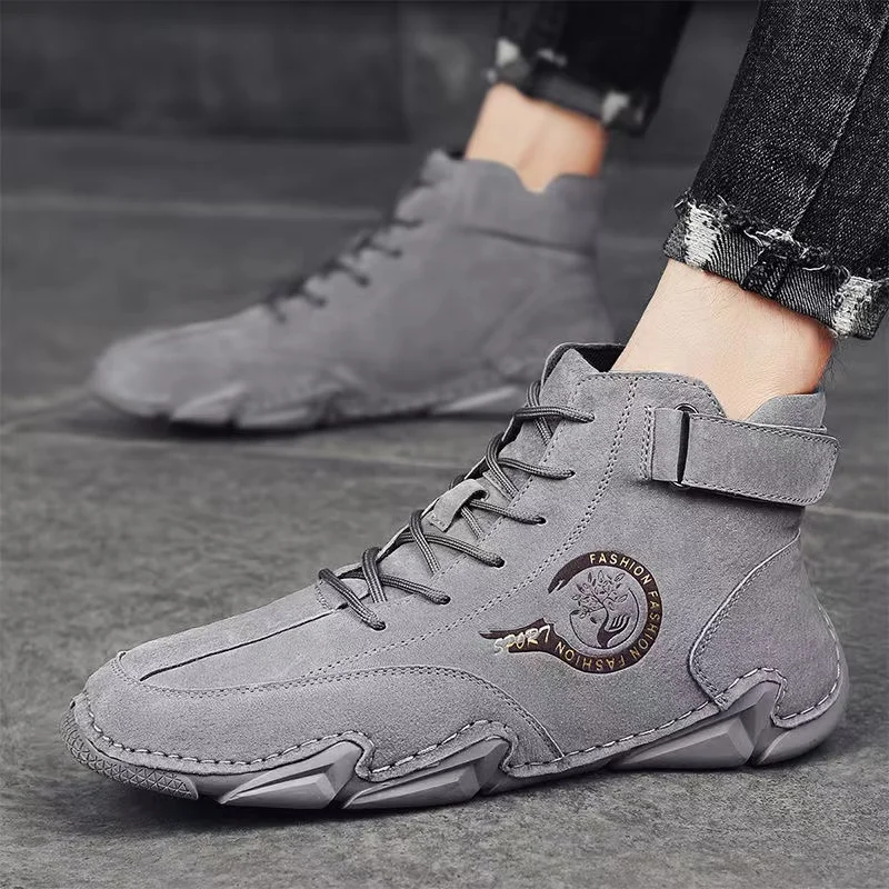 Men Boots Comfortable Casual Leather Luxury High Top Sports Shoes Autumn Lazy Loafers Soft Soled Men\'s Motorcycle Ankle Boots
