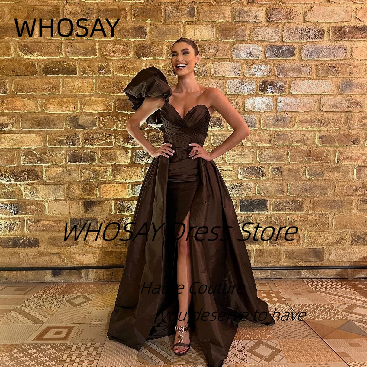 

WHOSAY 2024 Prom Dresses Sweetheart One Shoulder Evening Dress Side Slit Long Ruched Wedding Party Saudi Women Vestidos De Noche