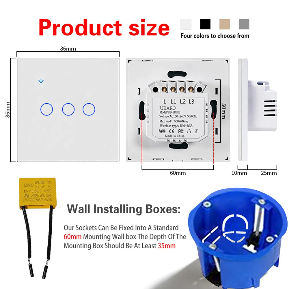 

For Tuya 1-Gang 86-type Smart Wifi Switch App & Voice Control Wall Light Switch Single-wire Or Neutral Live Home Electric Tools