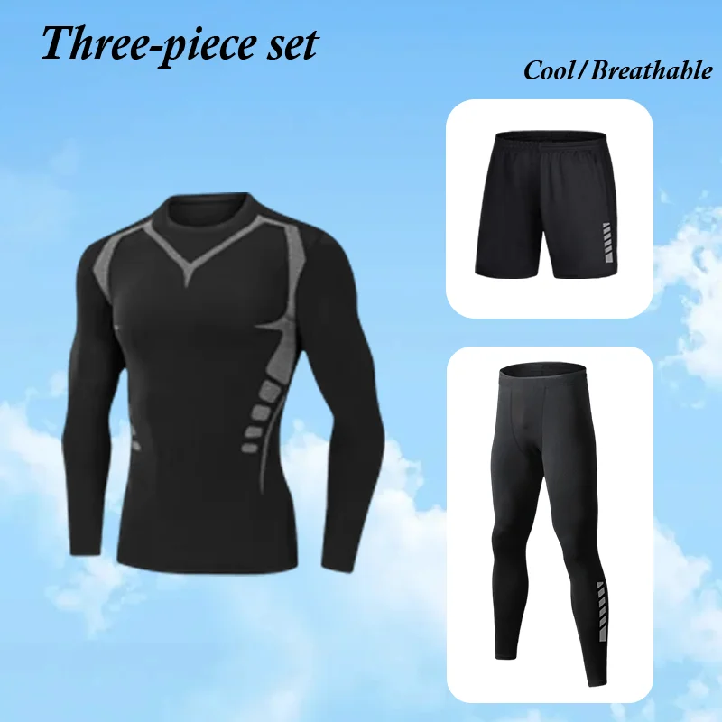 

Комплект мужского термобелья с длинным рукавом для активного отдыха, велоспорта, катания на лыжах: высокоэластичное, быстросохнущее, облегающее спортивное нижнее белье