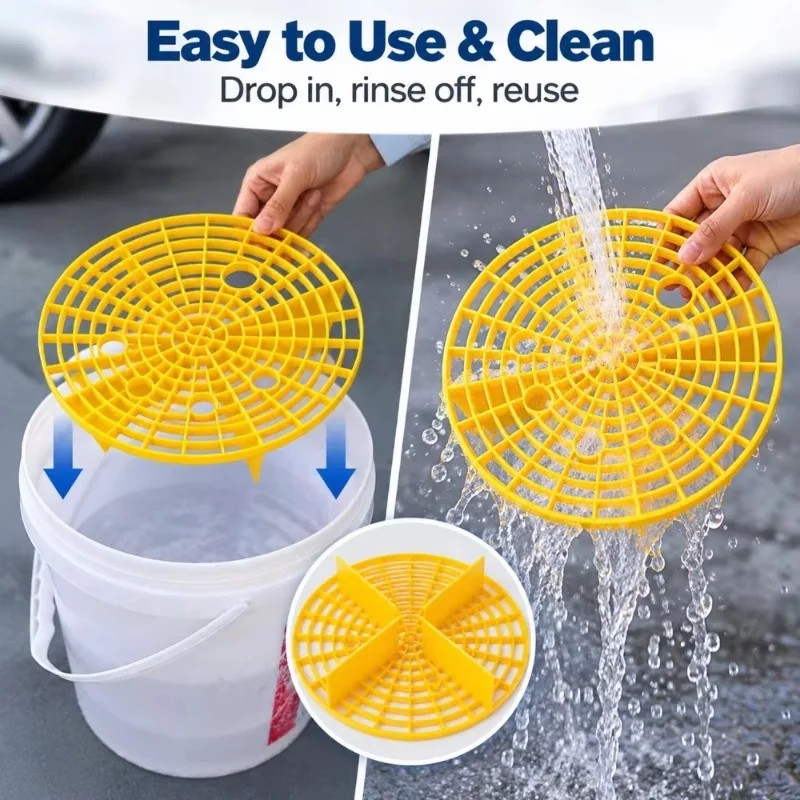 Car Wash Bucket Sand Filter Screen Hard Plastic Grit Trap Insert Trap Sand Debris & Metal Particles with 4 Partition Baffles