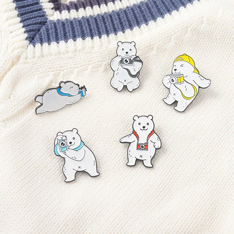 white bear camering Enamel Pin Sets ! Cartoon TV Show Koala Sloth Cat Ocean Heart Brooches Badges Lapel pins