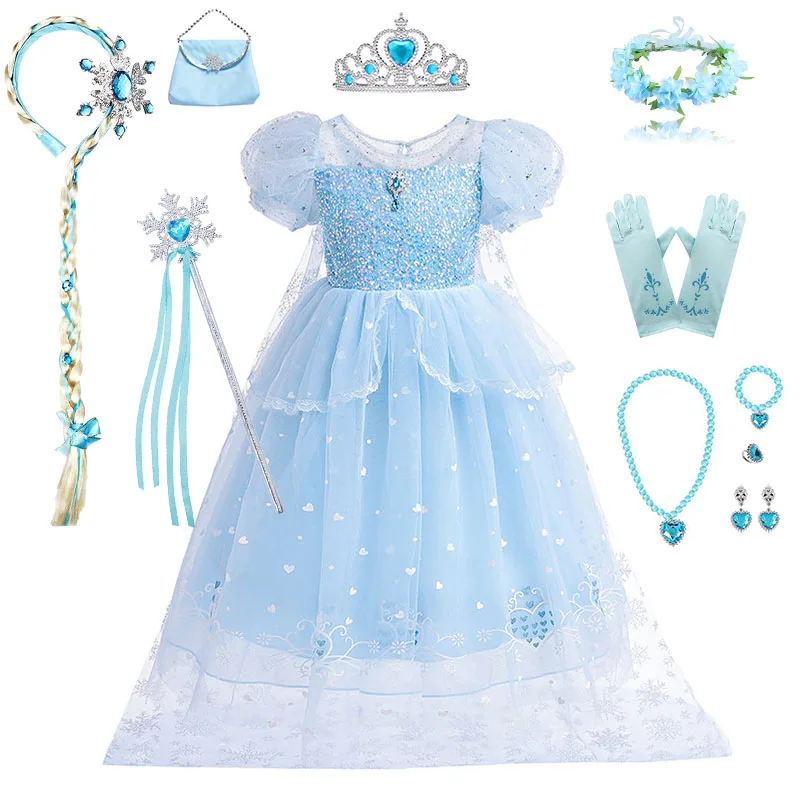 Princess Elsa Dress For Girls Ball Gown Cosplay Costume Party Dresses Tutu Dress Elegant Kids Birthday Gift 2-10years