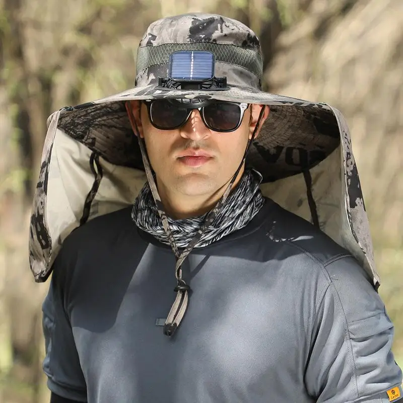

Outdoor Camping Fishing Hiking Sunscreen Fisherman Solar Charging Suitable with Cap Portable Fan Hat Fan Solar Cap N1P1