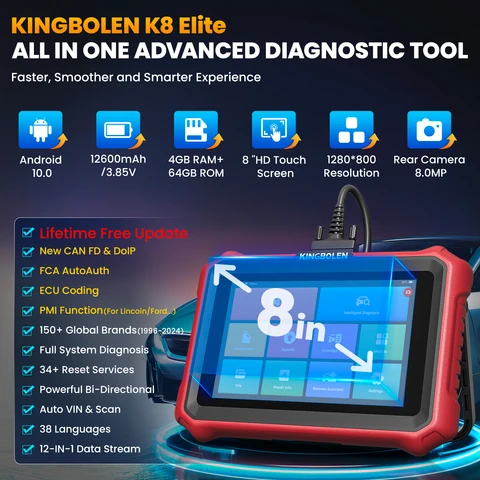 [Пожизненное бесплатное обновление] KINGBOLEN K8 PRO Elite Двунаправленный сканер OBD2 Кодирование ECU CANFD FCA Все системы диагностических инструментов