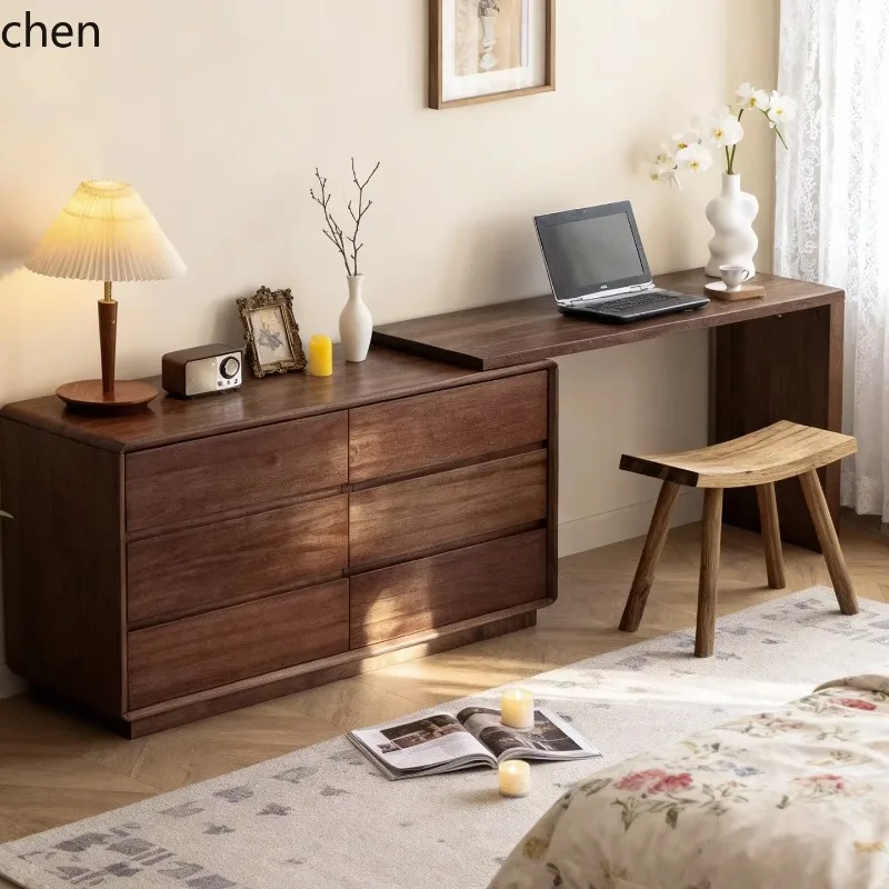 e1- Solid Wood Dressing Table and Chest of Drawers Integrated Bedroom Bedside Makeup Table Extendable Simple Bedroom