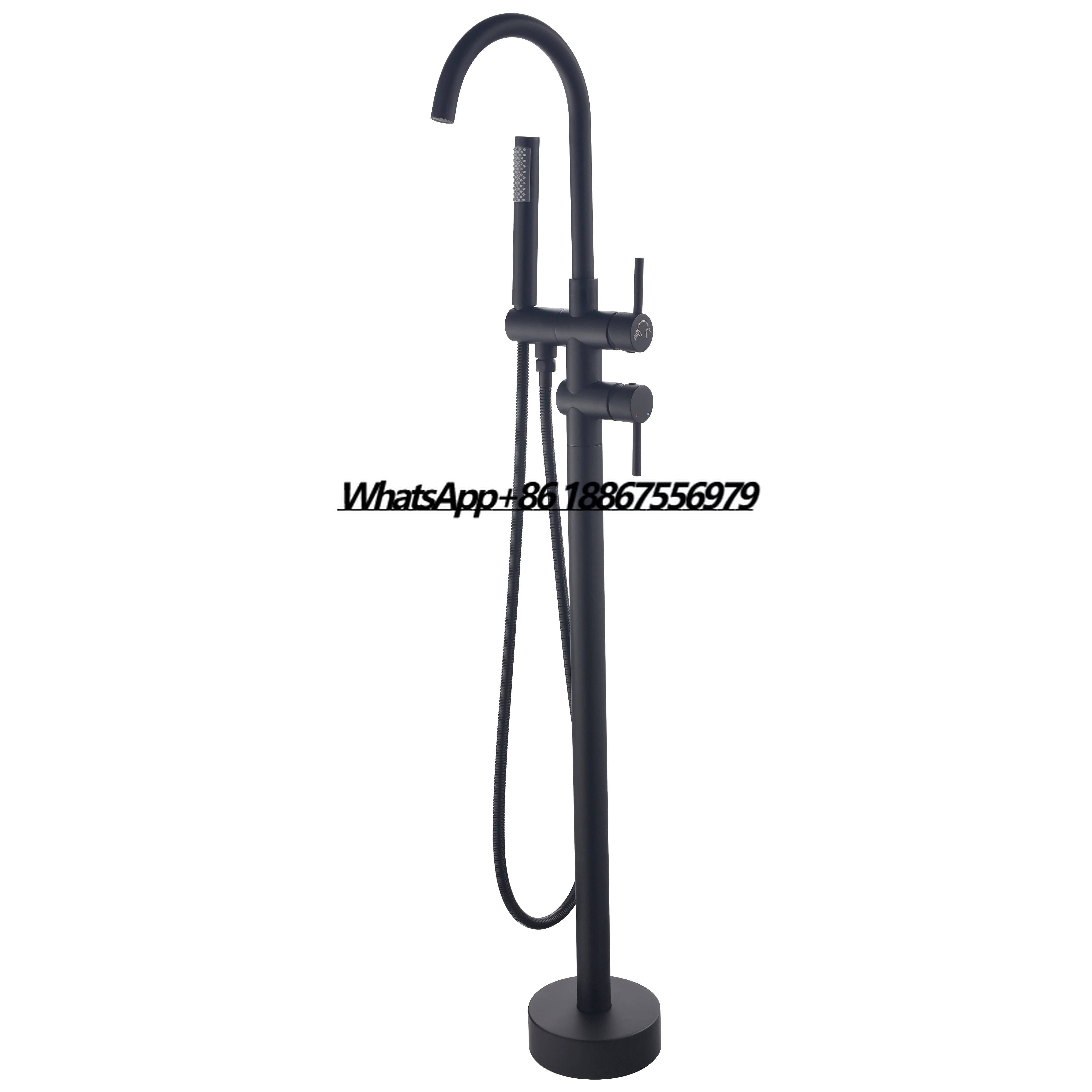 

Tub Filler Floor Standing Tub Faucet Bathroom Brass Single Handle Round Surface Floor Mounted Freestanding Bathtub Faucet