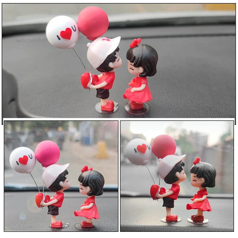 Car Ornaments Decoration Dashboard White Hat Accessories Couple Statue Resin Figurines