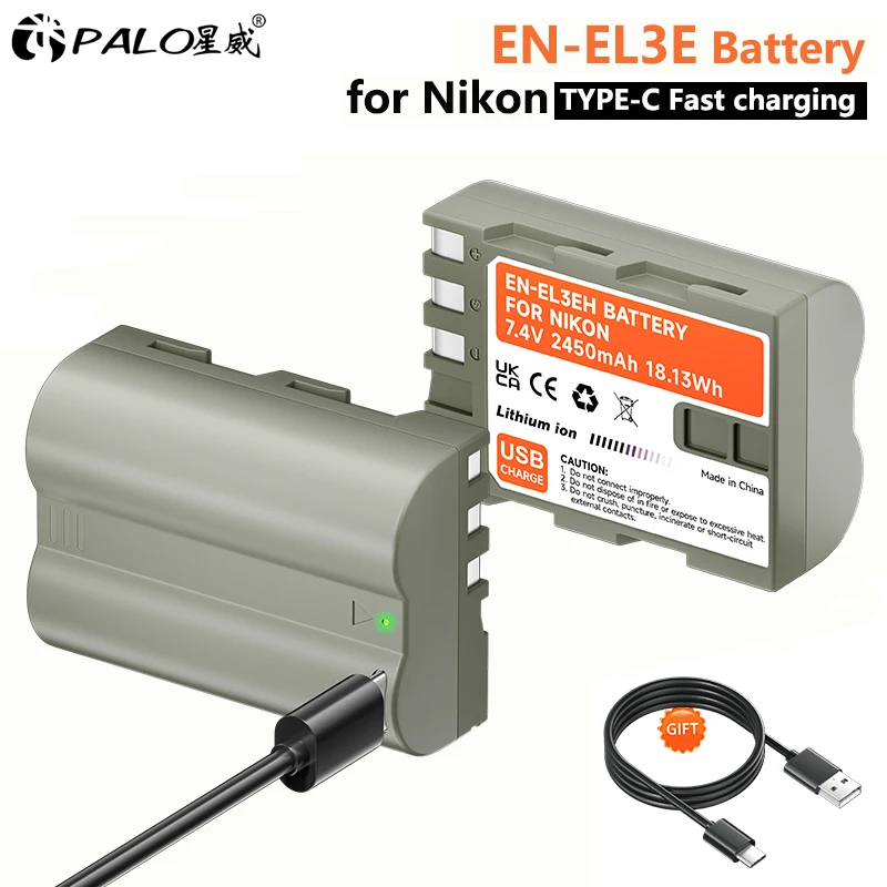 PALO EN-EL3E EN EL3E EN-EL3e Battery With Type-C USB Input for Nikon D30 D50 D70 D70s D80 D90 D100 D200 D300 D300S D700 D800