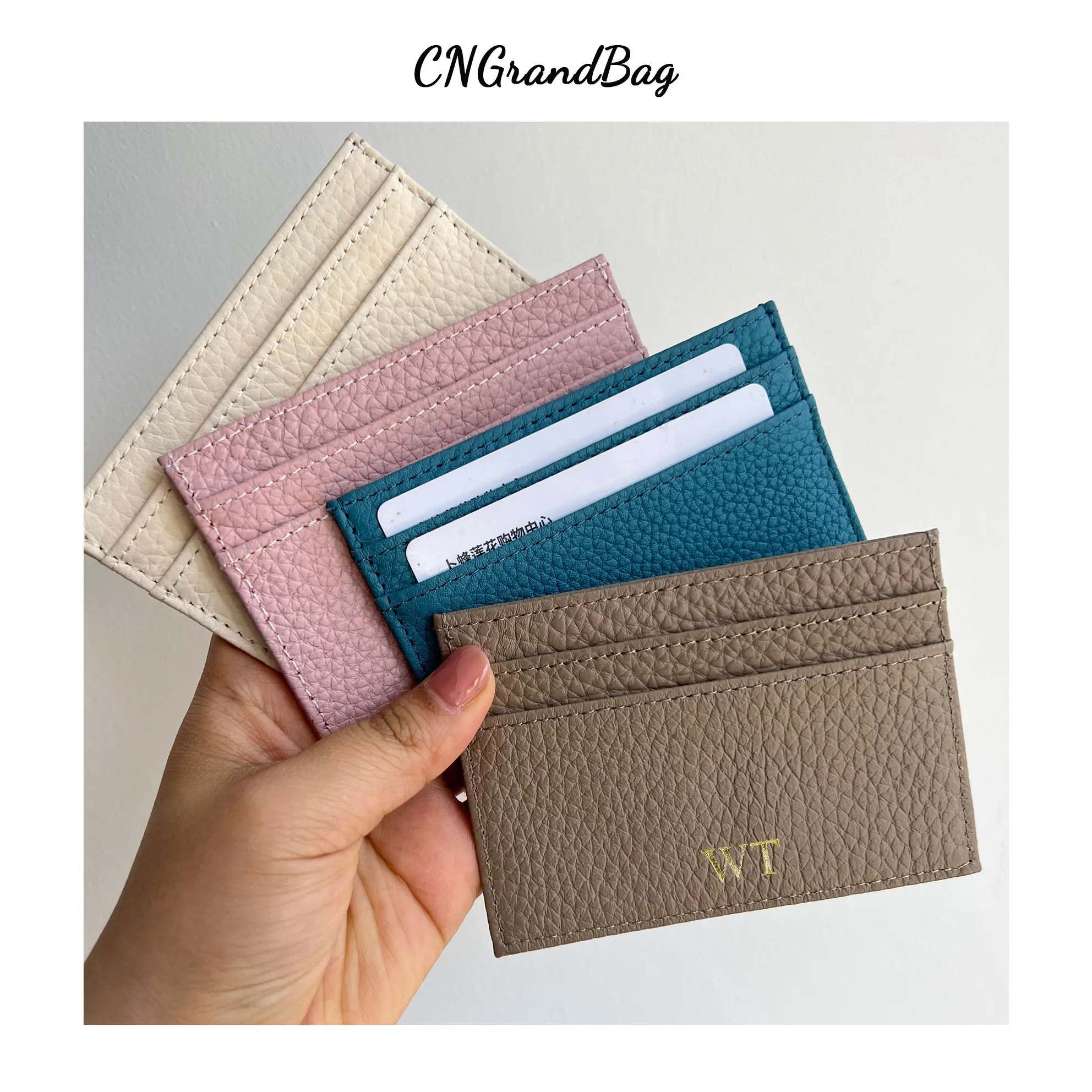 Dropshipping Monogrammed Initial Genuine Cow Leather Card Holder Men Slim Wallet Business Bank Cardholder Women Credit Card Case