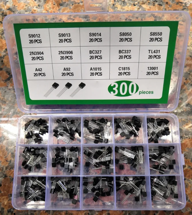 Transistor Kit BOX 15Values*20pcs=300pcs 13001/S9014/9013/9012/8050/8550/2N3906/3904/BC327/BC337/TL431A/A42/A92/A1050/C1815 SET