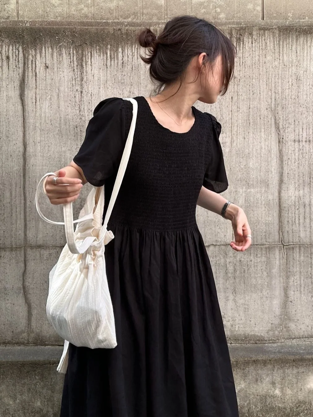 Retro semplice giuntura pieghettata ort Sve Dr donna estate nuova vita coreana cinching colore lungo Dr