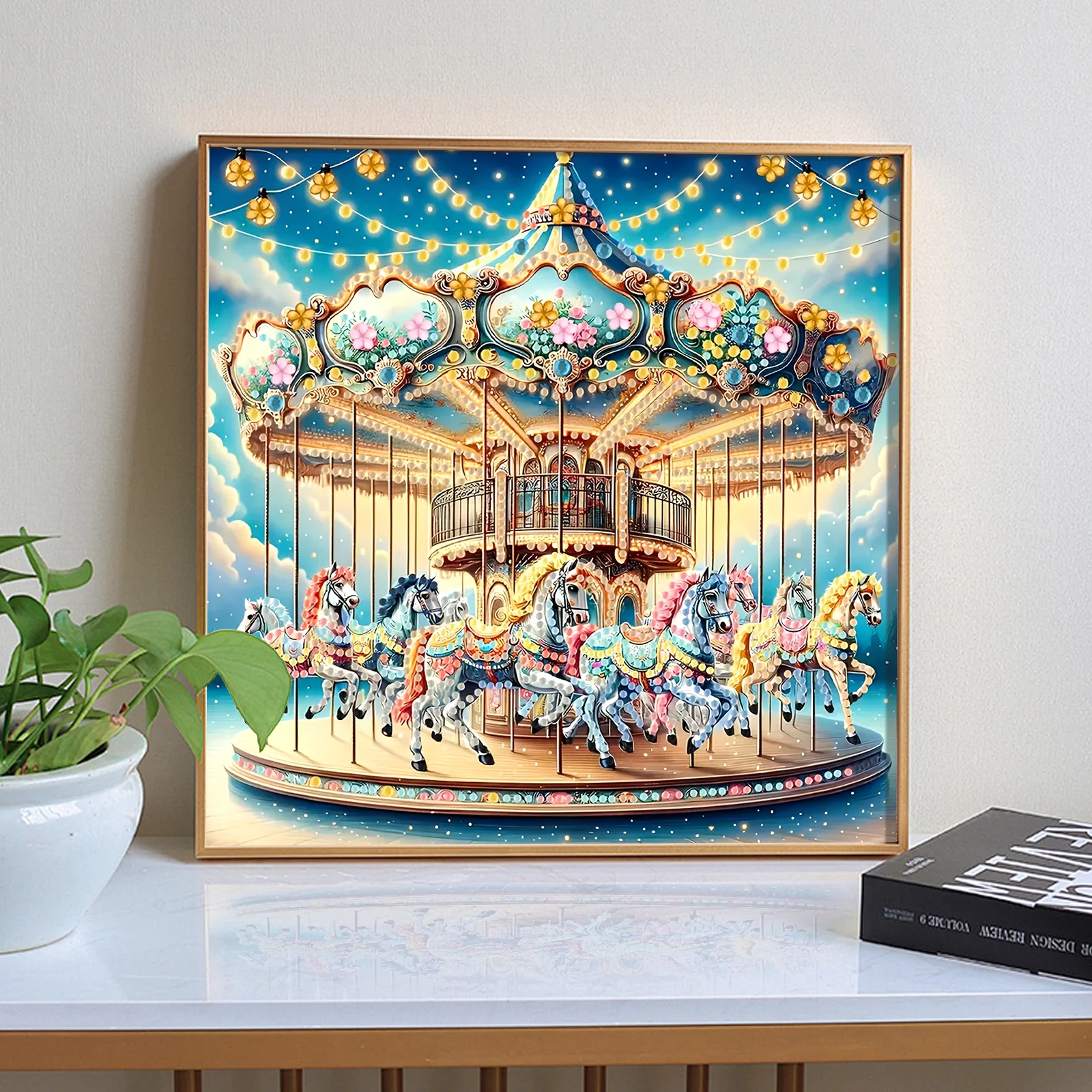 لوحة فنية ماسية على شكل خاص من Merry-go-round Ki للمبتدئين البالغين، مجموعة شكل خاص من كريستال الماس لتزيين جدران المنزل هدية